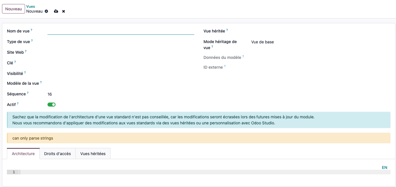 fenêtre de création d 'une vue