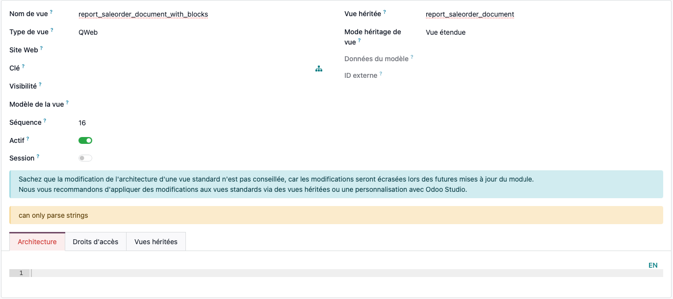 fenêtre de création d 'une vue