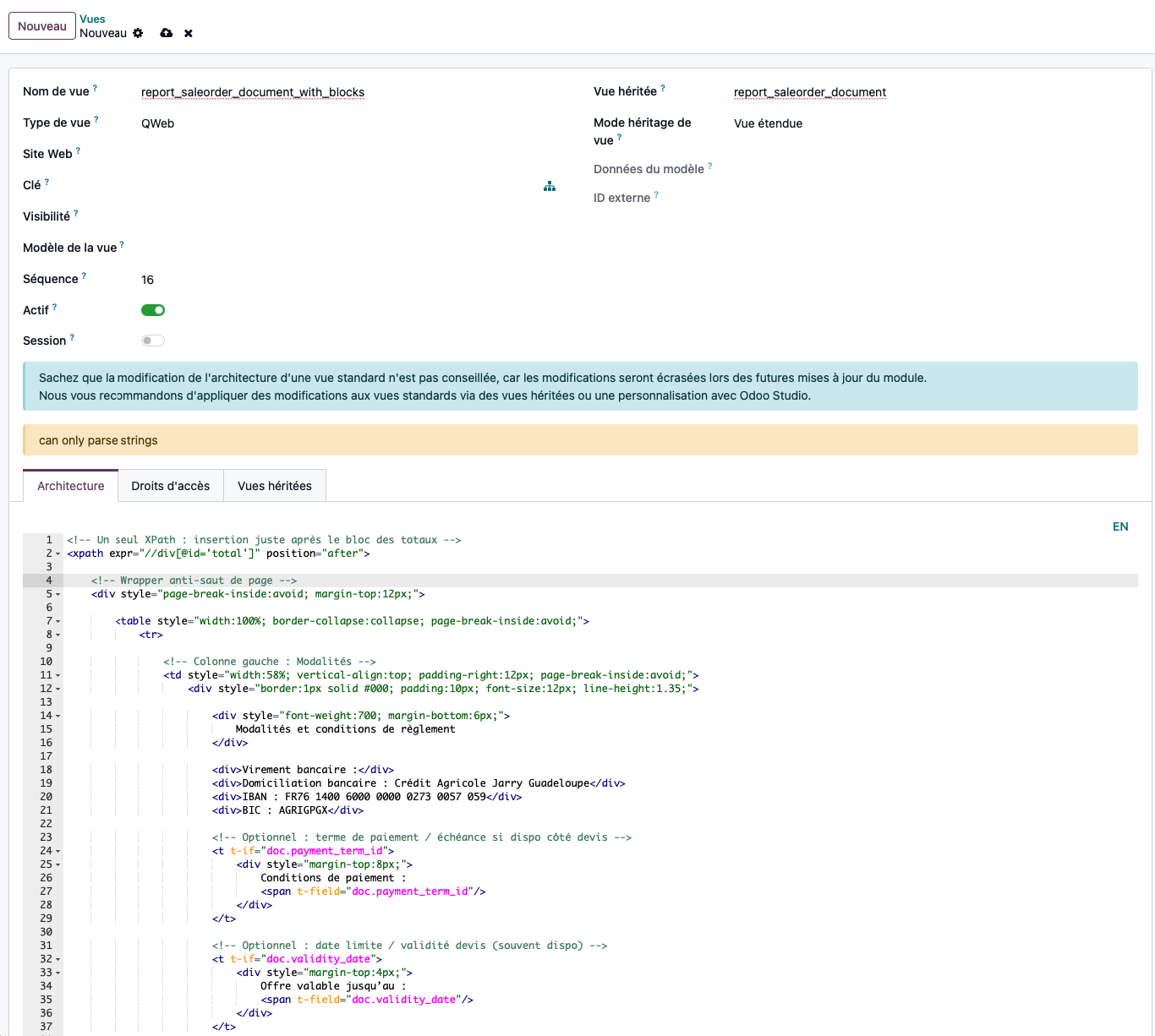fenêtre de création d 'une vue
